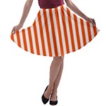 Vertical Stripes - White and Tangelo Orange A-line Skater Skirt