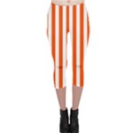 Vertical Stripes - White and Tangelo Orange Capri Leggings