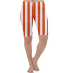 Vertical Stripes - White and Tangelo Orange Cropped Leggings