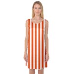Vertical Stripes - White and Tangelo Orange Sleeveless Satin Nightdress