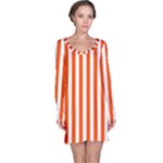 Vertical Stripes - White and Tangelo Orange Long Sleeve Nightdress