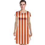 Vertical Stripes - White and Tangelo Orange Cap Sleeve Nightdress