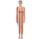 Vertical Stripes - White and Tangelo Orange Long Sleeve Catsuit