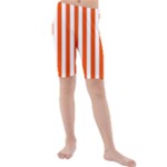 Vertical Stripes - White and Tangelo Orange Kid s Mid Length Swim Shorts