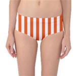 Vertical Stripes - White and Tangelo Orange Mid-Waist Bikini Bottoms