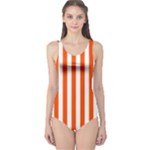 Vertical Stripes - White and Tangelo Orange One Piece Swimsuit
