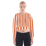 Vertical Stripes - White and Tangelo Orange Women s Cropped Sweatshirt