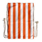 Vertical Stripes - White and Tangelo Orange Drawstring Bag (Large)