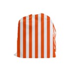Vertical Stripes - White and Tangelo Orange Drawstring Pouch (L)