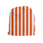 Vertical Stripes - White and Tangelo Orange Drawstring Pouch (XL)