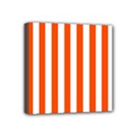 Vertical Stripes - White and Tangelo Orange Mini Canvas 4  x 4  (Stretched)