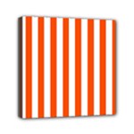 Vertical Stripes - White and Tangelo Orange Mini Canvas 6  x 6  (Stretched)