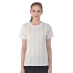 Vertical Stripes - White and Cornsilk Yellow Women s Cotton Tee