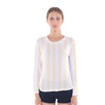Vertical Stripes - White and Cornsilk Yellow Women s Long Sleeve T-shirt