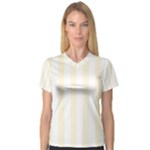 Vertical Stripes - White and Cornsilk Yellow Women s V-Neck Sport Mesh Tee