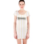 Vertical Stripes - White and Cornsilk Yellow Short Sleeve Bodycon Dress