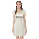Vertical Stripes - White and Cornsilk Yellow Short Sleeve Skater Dress