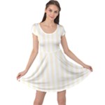 Vertical Stripes - White and Cornsilk Yellow Cap Sleeve Dress
