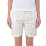 Vertical Stripes - White and Cornsilk Yellow Women s Basketball Shorts