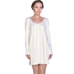 Vertical Stripes - White and Cornsilk Yellow Long Sleeve Nightdress