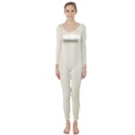 Vertical Stripes - White and Cornsilk Yellow Long Sleeve Catsuit