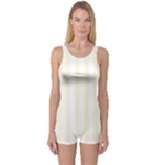 Vertical Stripes - White and Cornsilk Yellow One Piece Boyleg Swimsuit