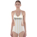 Vertical Stripes - White and Cornsilk Yellow Cut-Out One Piece Swimsuit