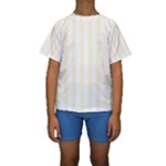 Vertical Stripes - White and Cornsilk Yellow Kid s Short Sleeve Swimwear