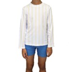 Vertical Stripes - White and Cornsilk Yellow Kid s Long Sleeve Swimwear