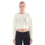Vertical Stripes - White and Cornsilk Yellow Women s Cropped Sweatshirt