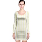 Vertical Stripes - White and Cream Yellow Long Sleeve Bodycon Dress