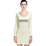 Vertical Stripes - White and Cream Yellow Long Sleeve Velvet Bodycon Dress
