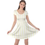 Vertical Stripes - White and Cream Yellow Cap Sleeve Dress