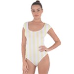 Vertical Stripes - White and Cream Yellow Short Sleeve Leotard (Ladies)
