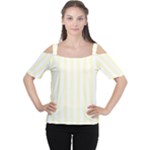 Vertical Stripes - White and Cream Yellow Women s Cutout Shoulder Tee