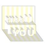 Vertical Stripes - White and Cream Yellow Miss You 3D Greeting Card (7x5)