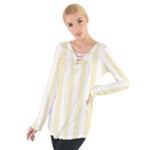 Vertical Stripes - White and Blond Yellow Women s Tie Up Tee