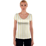Vertical Stripes - White and Blond Yellow Women s V-Neck Cap Sleeve Top
