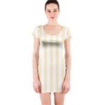 Vertical Stripes - White and Blond Yellow Short Sleeve Bodycon Dress