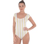 Vertical Stripes - White and Blond Yellow Short Sleeve Leotard (Ladies)