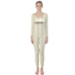 Vertical Stripes - White and Blond Yellow Long Sleeve Catsuit