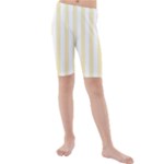 Vertical Stripes - White and Blond Yellow Kid s Mid Length Swim Shorts