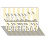 Vertical Stripes - White and Blond Yellow Happy Birthday 3D Greeting Card (8x4)