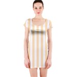 Vertical Stripes - White and Navajo White Yellow Short Sleeve Bodycon Dress