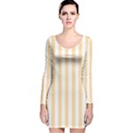 Vertical Stripes - White and Navajo White Yellow Long Sleeve Velvet Bodycon Dress