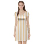 Vertical Stripes - White and Navajo White Yellow Short Sleeve Skater Dress