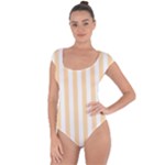 Vertical Stripes - White and Navajo White Yellow Short Sleeve Leotard (Ladies)