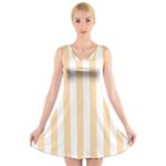Vertical Stripes - White and Navajo White Yellow V-Neck Sleeveless Dress