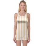 Vertical Stripes - White and Navajo White Yellow One Piece Boyleg Swimsuit