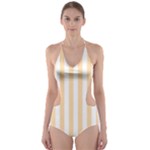 Vertical Stripes - White and Navajo White Yellow Cut-Out One Piece Swimsuit